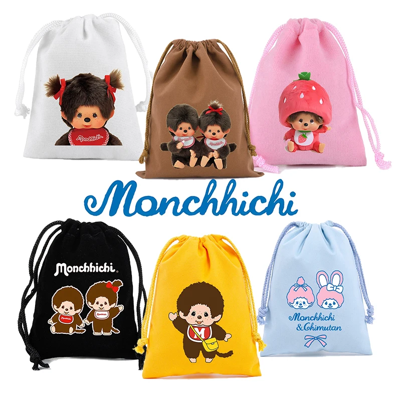 

Monchhichi Drawstring Gift Bag Portable Storage Bag Boy Girl Cute Cartoon Candy Pocket Fabric Draw Pouch Toiletry Bag Home Gift