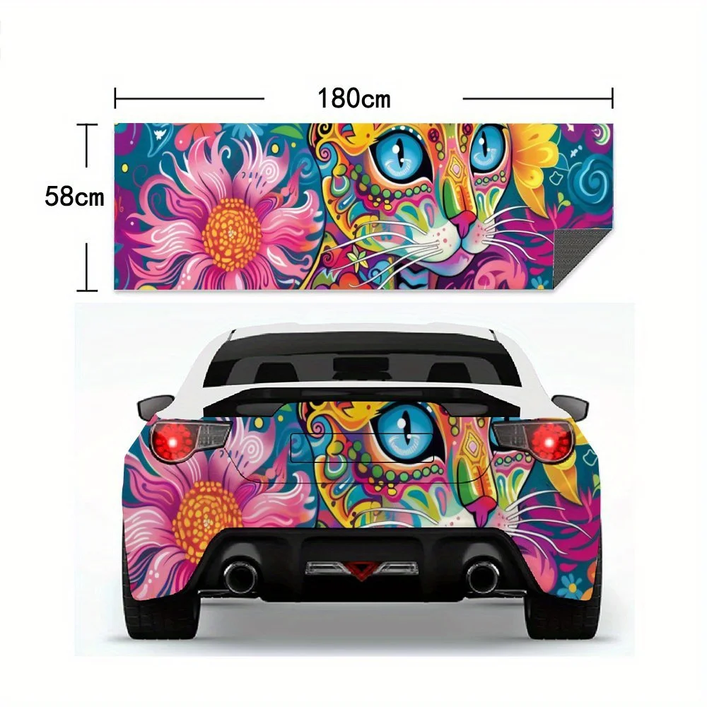 ملصق سيارة فني على شكل جمجمة ملونة على شكل قطة، ملصق فينيل لخلف السيارة، ملصقات فينيل ذاتية اللصق مقاومة للماء لذيل السيارة والمصد