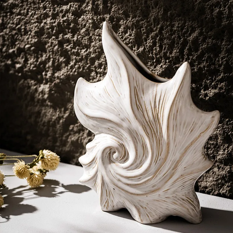 CAPIRON Ceramic Conch Vase Modern Minimalist Home Design Ornaments Mantel Bookshelf Living Room Desktop Decoration Accessories