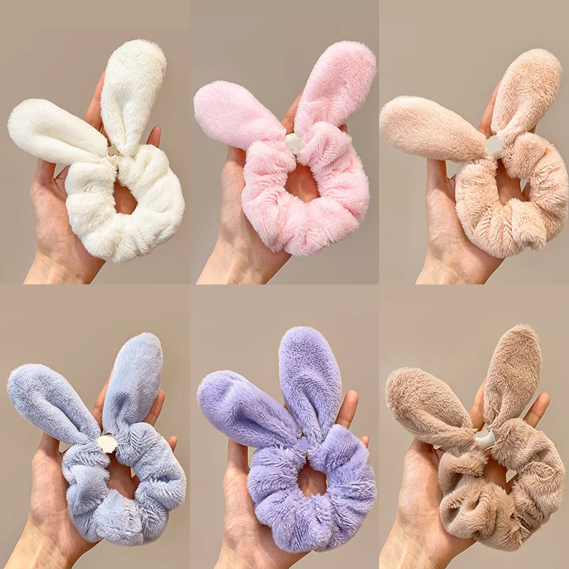 

Autumn/Winter Plush Rabbit Ears Knot Hairband for Ponytails Hair Tie Rubber Band Hair Accessory Headband Hairband for Women