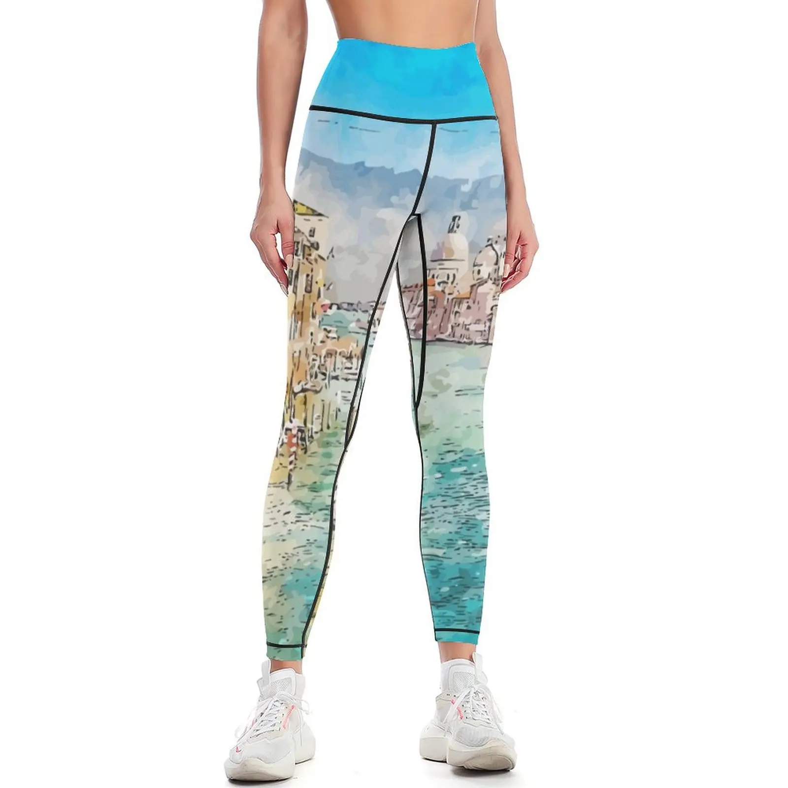 Venice Italy Watercolor Sketch Illustration Leggings Sportswear woman gym Women's tights Womens Leggings