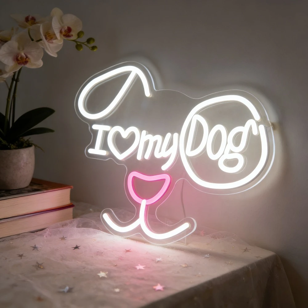 I Love My Dog Neon Sign Dimmable LED USB Hanging Light for Pet Shop Living Room Bedroom Cafe Wall Decor Dog Lovers Birthday Gift