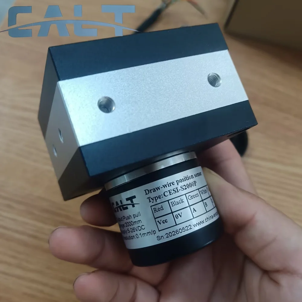 Sensor de Deslocamento por Cabo CALT CESI-S2000P de Alta Precisão com Encoder de Posição (Push-Pull/Tensão/NPN/PNP) e Driver de Linha