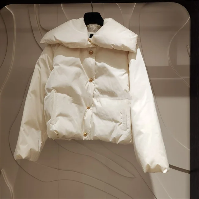 Loose Fit ort Puffer Jaet Damen Thiened Gänsedaunenmantel Reine Farbe Revers Winter Neuankömmling Pendeln Sle Nylon