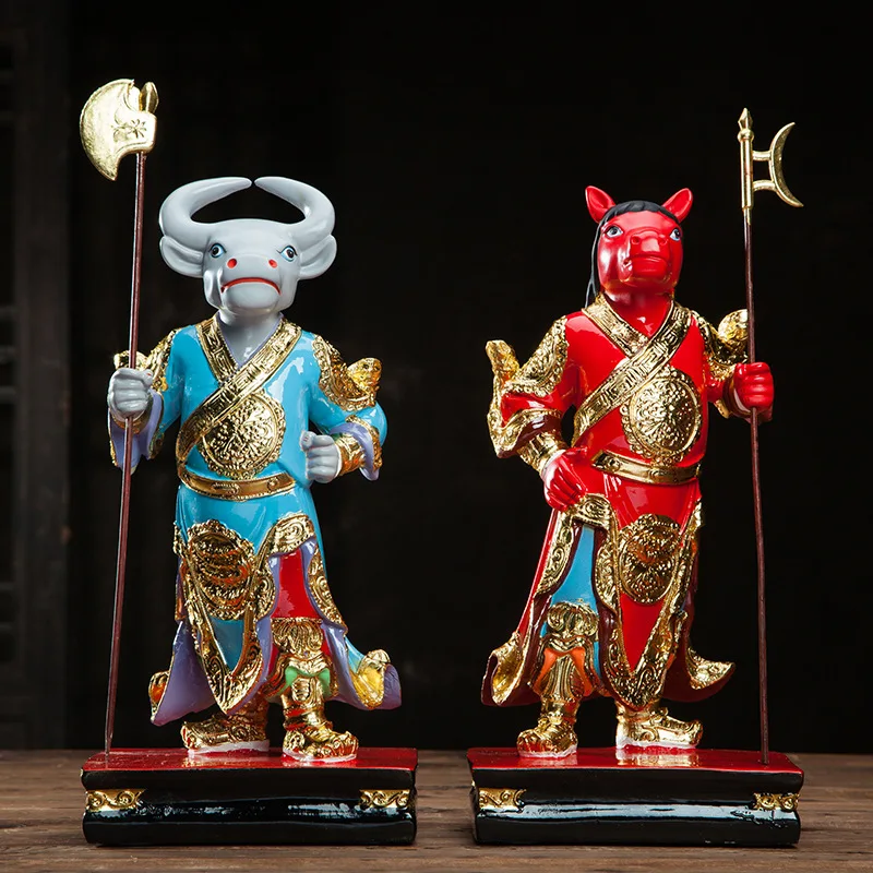 

Oxhead Horse Face Gods General Niu General Ma Devils In Animal Forms Underground Dharma Protector Resin Paintings Luocha Statues