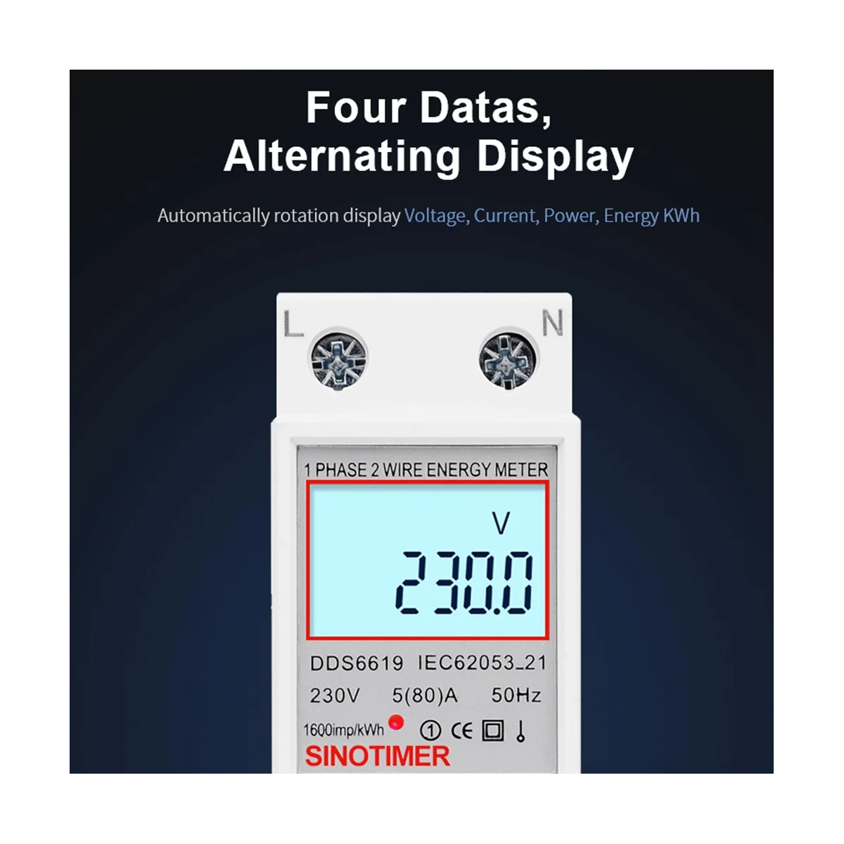 SINOTIMER DDS6619-008 1 Phase Two Wire LCD Digital Display Wattmeter Power Consumption Energy Electric Meter KWh AC 230V 50Hz