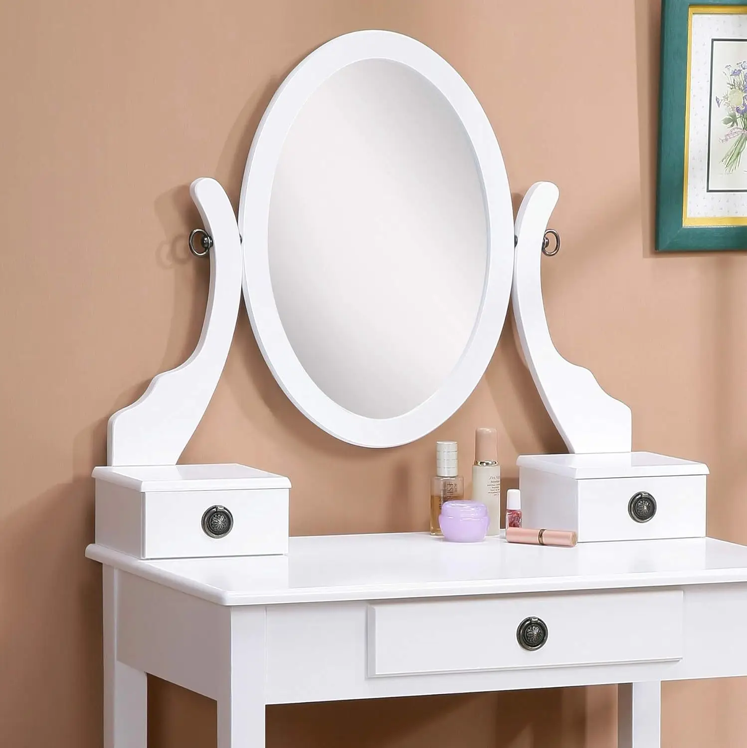 Commode avec miroir, commode avec 1 tiroir, coiffeuse blanche
