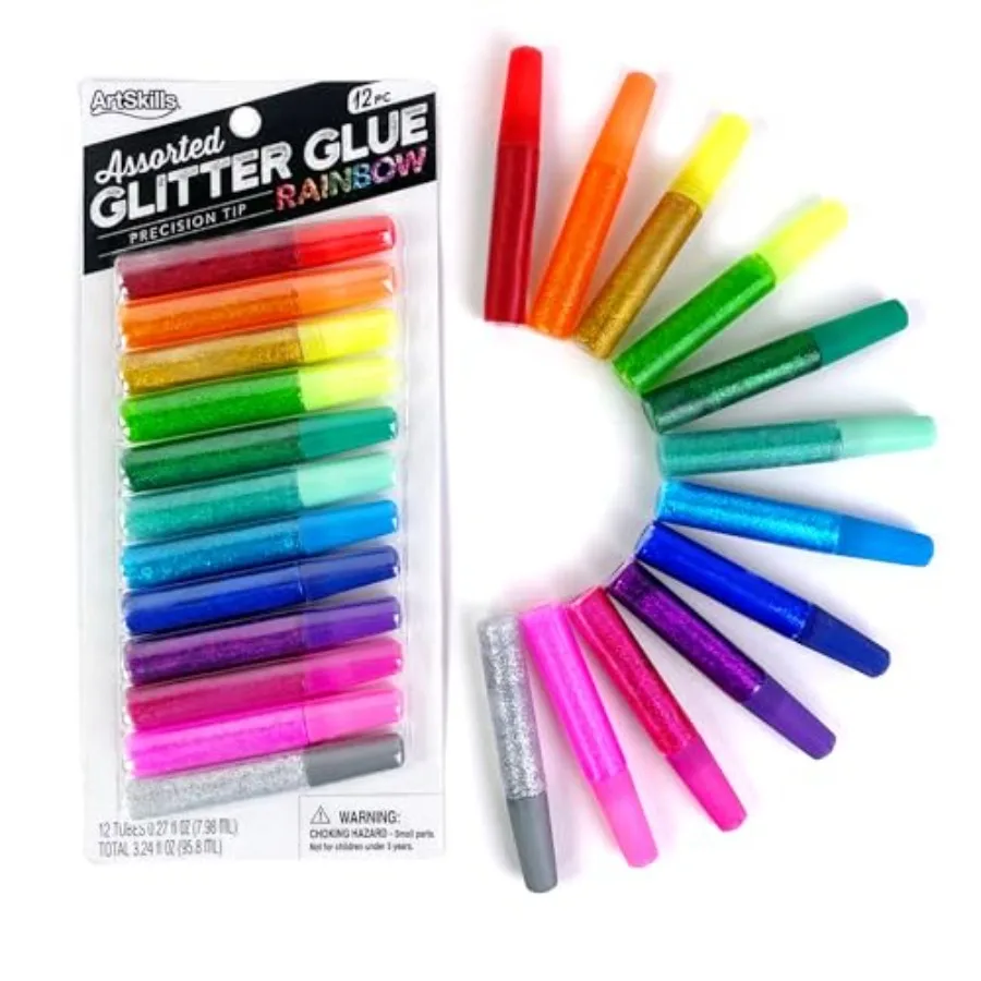Rainbow Glitter Glue Pens for Arts and Crafts Supplies, Assorted Colors, 12 Count