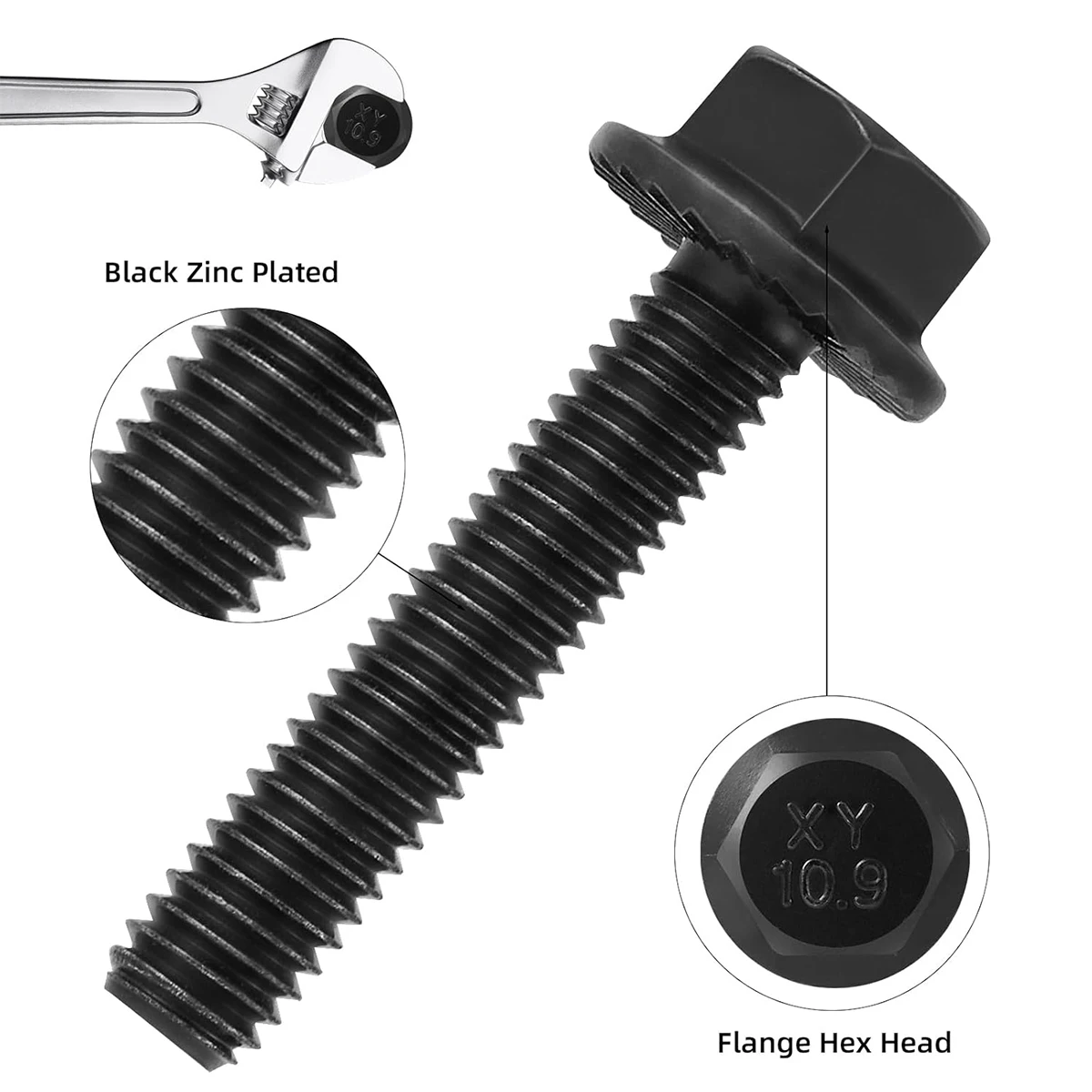 20Pcs 10.9 Grade Alloy Steel M6x12/16/20/25/30/35mm Flanged Hex Head Bolts External Flange Hex Drive Screws