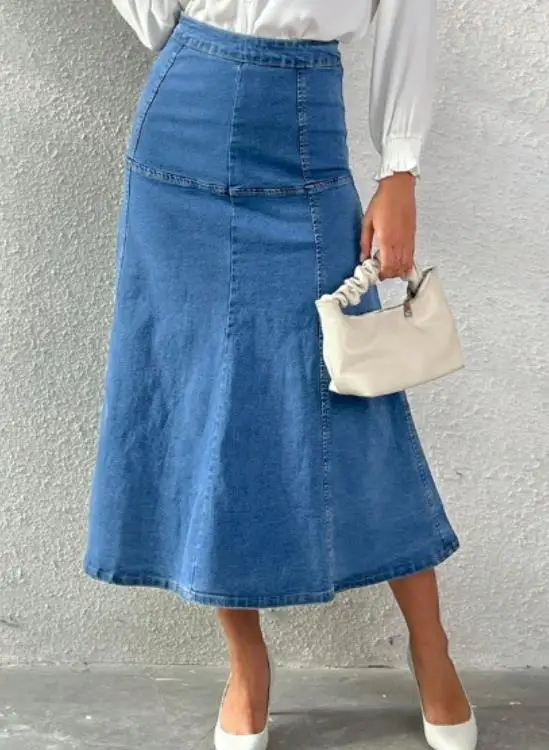 

2026 Summer New Style Ruffled Fish Tail Skirt for Women High Waist and Split Temperament Hip Hugging A-Line Elastic Denim Skirt