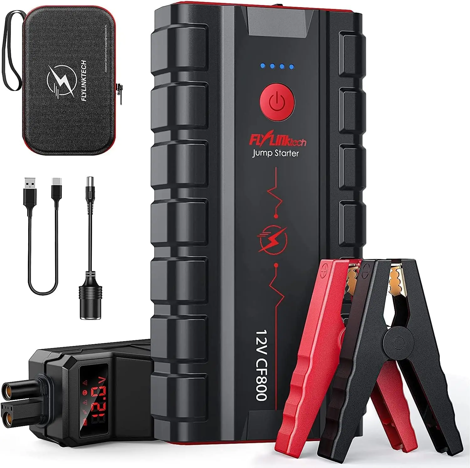 FLYLINKTECH Starthilfe 5000A 20000 mAh Power Bank mit Spannungs-Digitalanzeige Intelligente Klemmen
