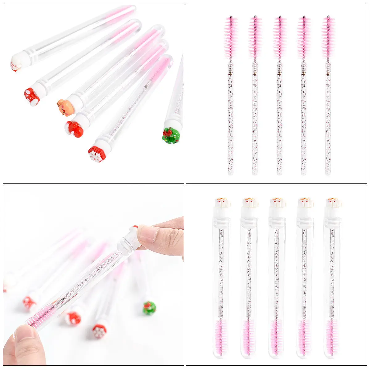 10 Pcs Eyelash Lash Brush Tube Christmas Gift Winter Snow Santa Deer Christmas Eyelash Lash Brush in Tube Factory Wholesale