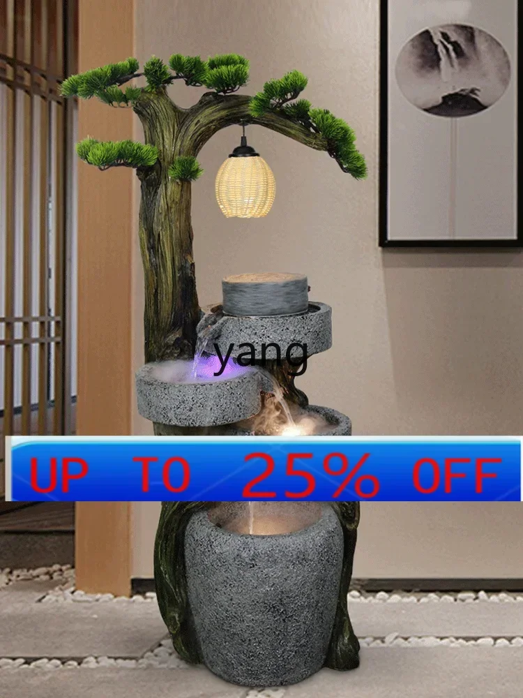 

LMMChinese Style Welcome Pine Artificial Mountain and Fountain Living Room Balcony Landscape Floor Decoration