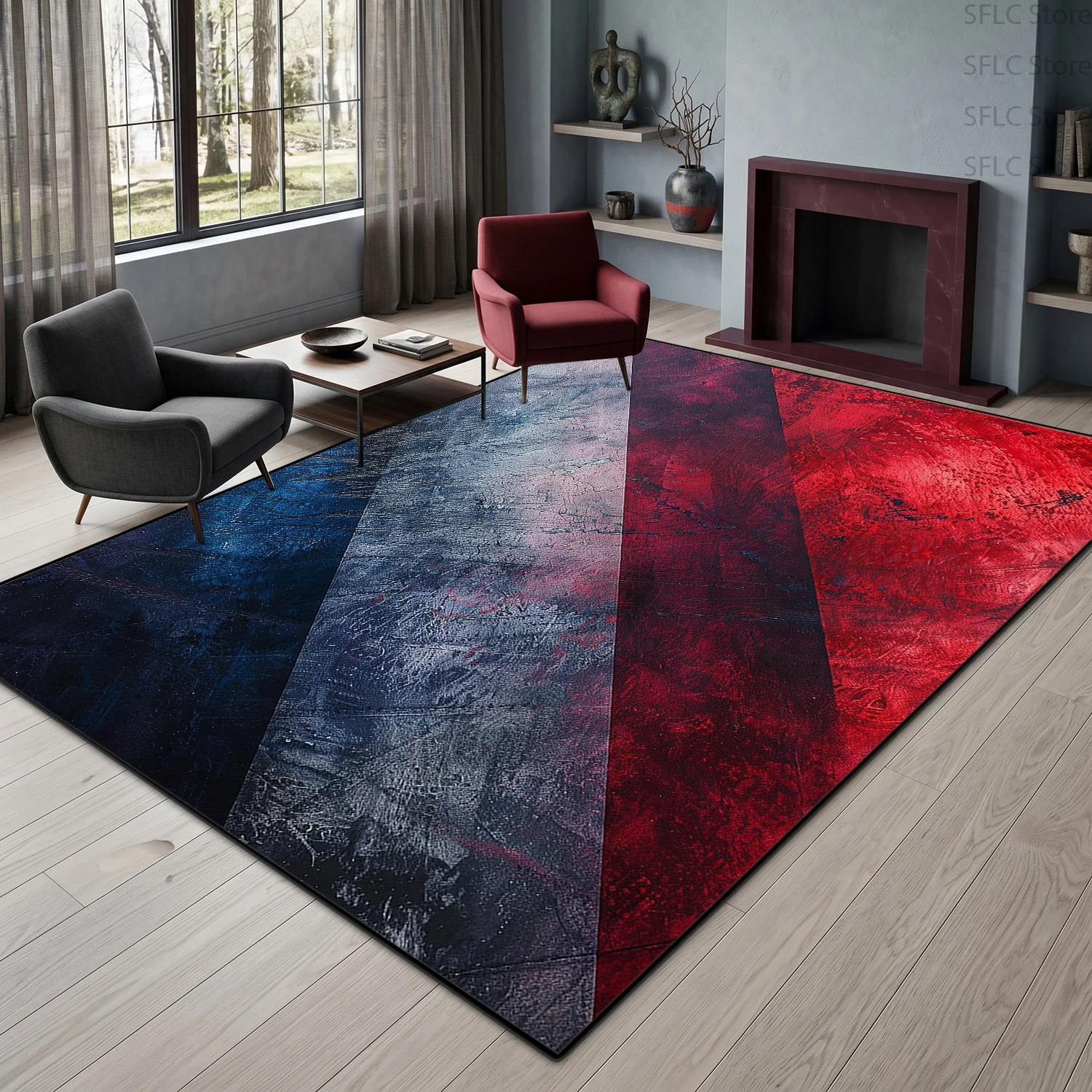 Black Red Contrasting Geometric Style Fluffy Rug Decoration Living Room Non-slip Soft Carpet Easy Clean Short Velvet Floor Mats
