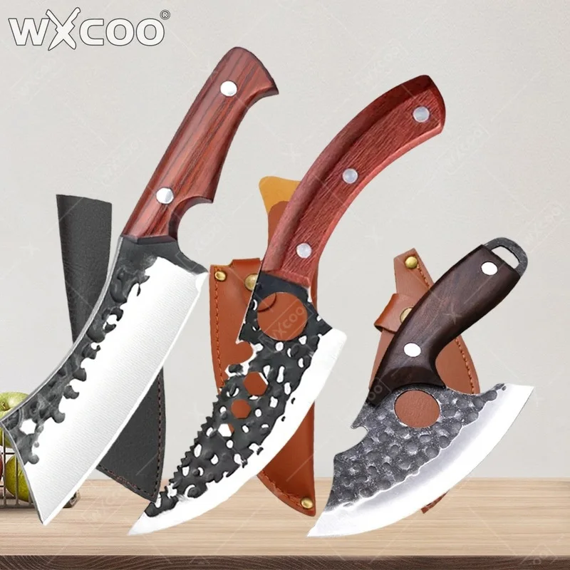 WXCOO High Carbon Hand forged Butcher Knives Stainless Steel BBQ Meat Cutting Kitchen Knife Multifucntional Cooking Chef Knife