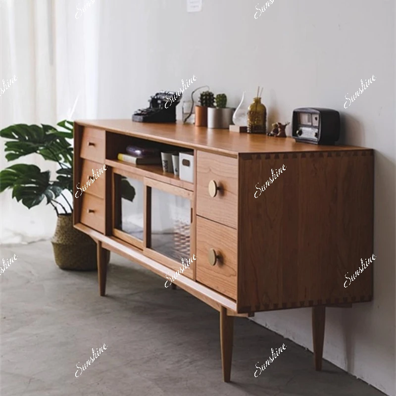 TTNordic living room TV cabinet log glass, multi-functional storage cupboard