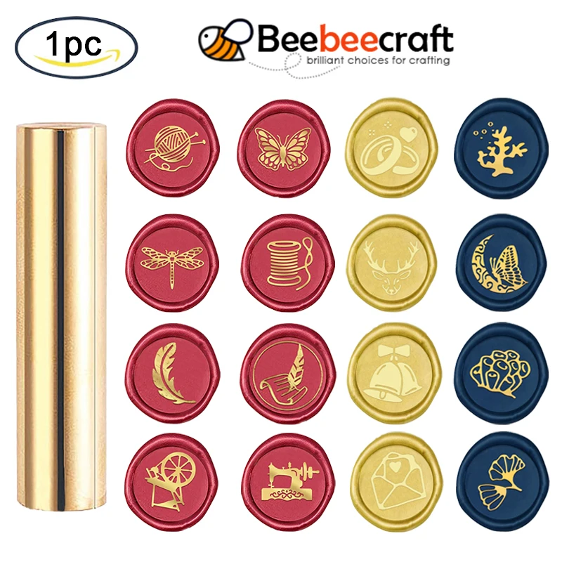 1PC Wax Seal Stamp Feather Sealing Wax Stamps Mini Brass Sealing Stamp 15mm Column Wax Seal for Envelope Invitation