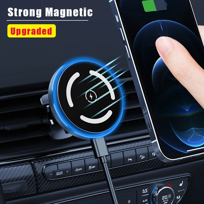 Magnetic Car Wireless Fast Charger for macsafe iPhone12 13 14 15 Pro Max Mini Vent Holder,LED Light Car Phone Holder Charger,M68