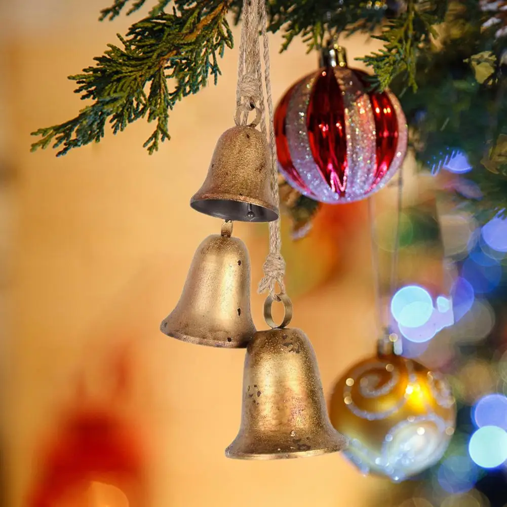 Bronze Hanging Bells Vintage Handmade Christmas Bells Set Metal Harmony Sound Bells for Indoor Outdoor Decoration for Pets