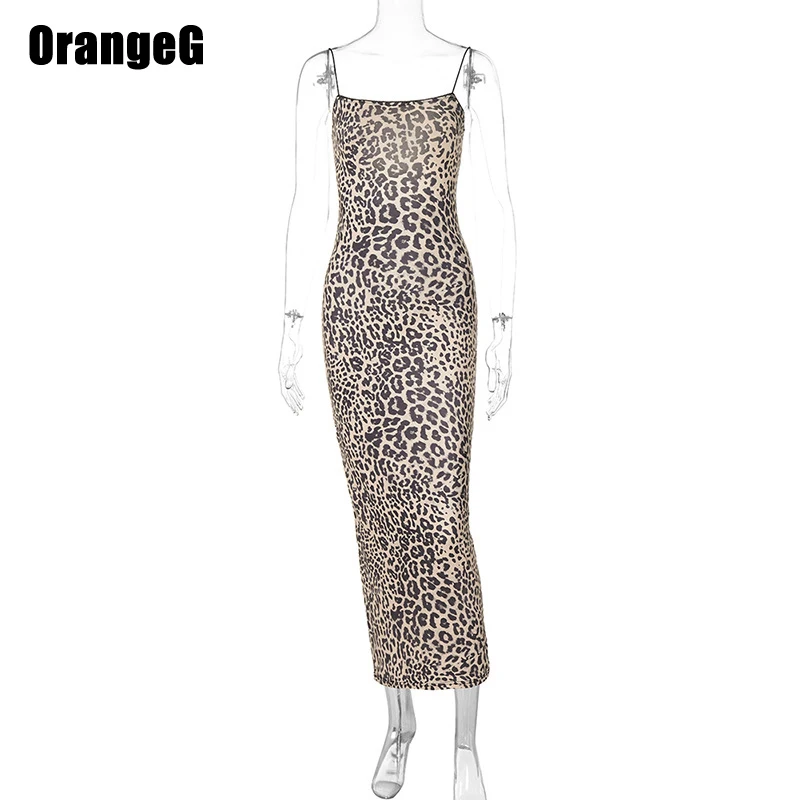 OrangeG Elegant Dress Office Lady Leopard Graceful Backless Summer Basic Spaghetti Strap Pencil Vestido Animal Women Clothes