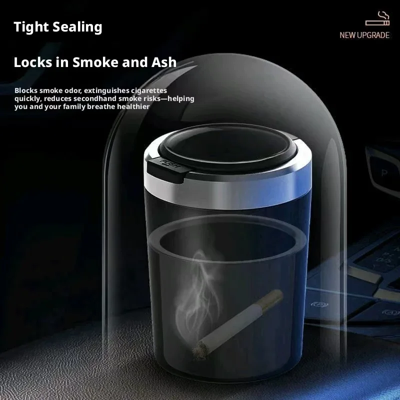 Universal Auto Ashtray Sealed Lid LED Lamp Aluminum Alloy Smokeless Anti Odor Ash Cup Washable Detachable Car Interior Accessory view 2