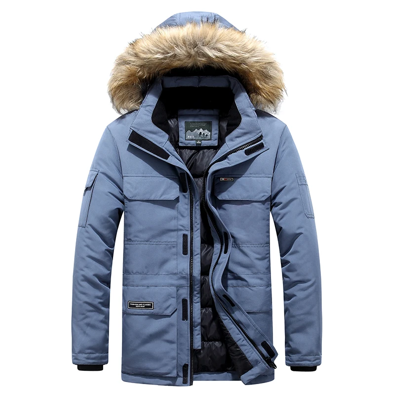 

New Men Parkas Duck Down Coat Windbreaker Big Pockets Winter Windproof Warm Jacket Men Thicken Coat Fur Hooded Jacket Overcoat