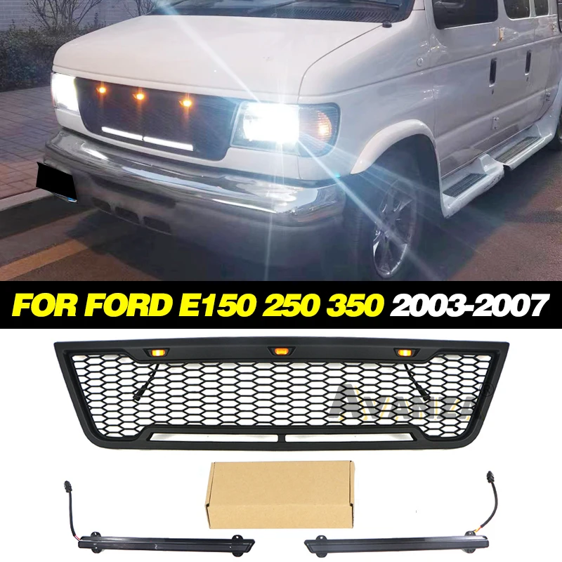 Auto Parts Grill With Led Lights Front Bumper Grille Modification Accessories Decoration For FORD E150 E250 E350 2003-2007