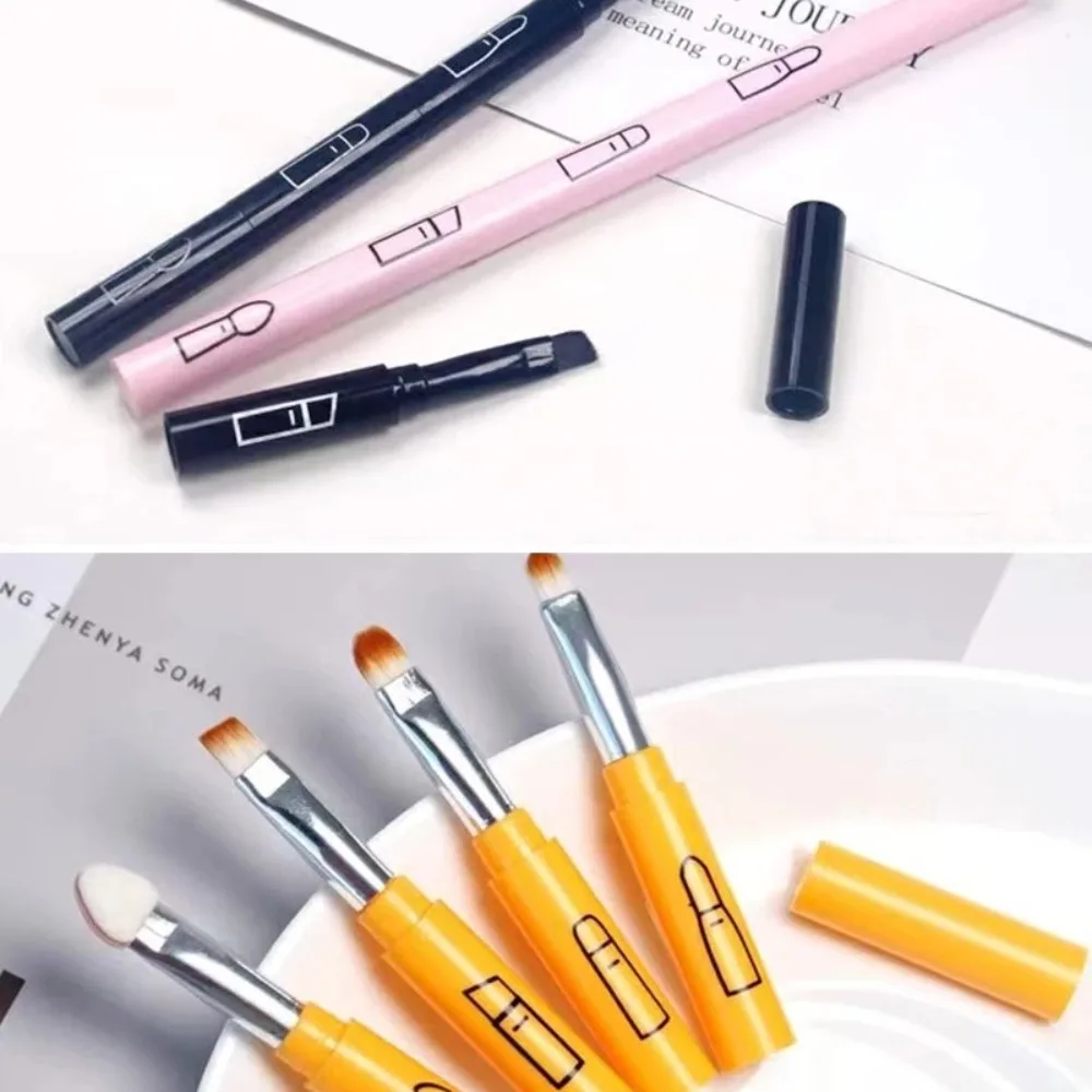 Professional 4 In 1 Makeup Brush With Plastic Handle Multi-use Eyeshadow Lip Brush Portable Makeup Tool