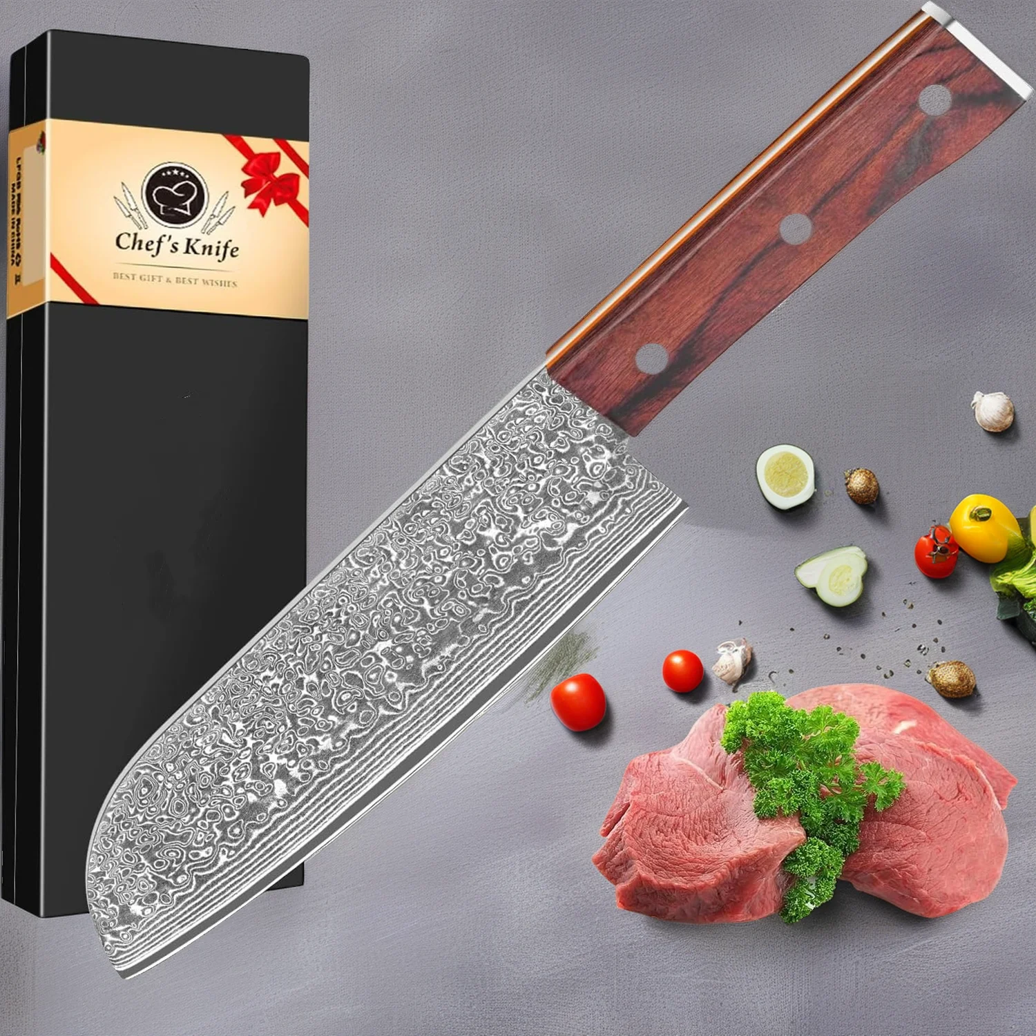 Cuchillo Santoku De 7 Pulgadas – Hoja De Acero Damasco Vg10 Con Mango Ergonómico G10 – Cuchillo De Cocina Profesional Ultra Afilado — -53%, 58.68€ Coupon, from 49.99€ – 53% descuento – €49.99