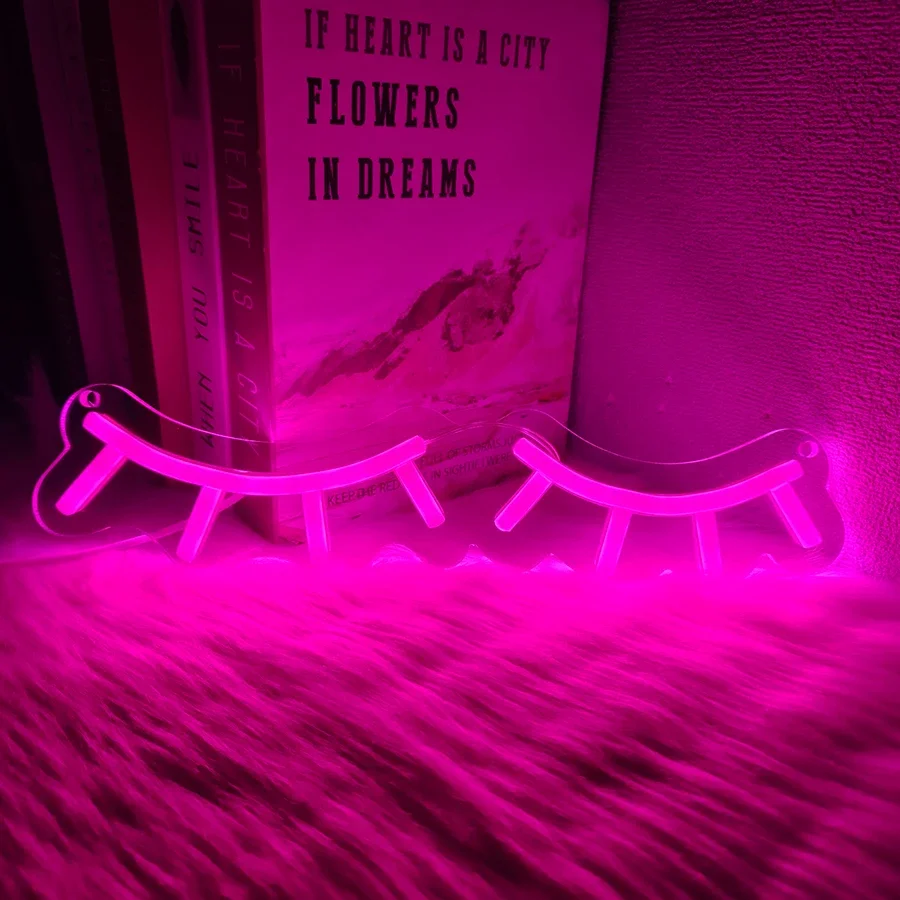 

Art Wall Lamp In Dressing Room And Beauty Salon, Powered By Usb,Pink Eyelash Led Neon Sign, Suitable For Eyelash Room Decor