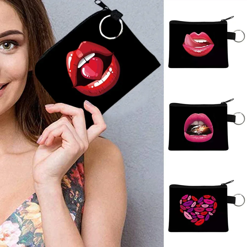 

Purse Lady Coin Purses Women's Portable Earphone Lipstick Organizer Small Makeup Bags Mouth Pattern Series Purses Card Holder