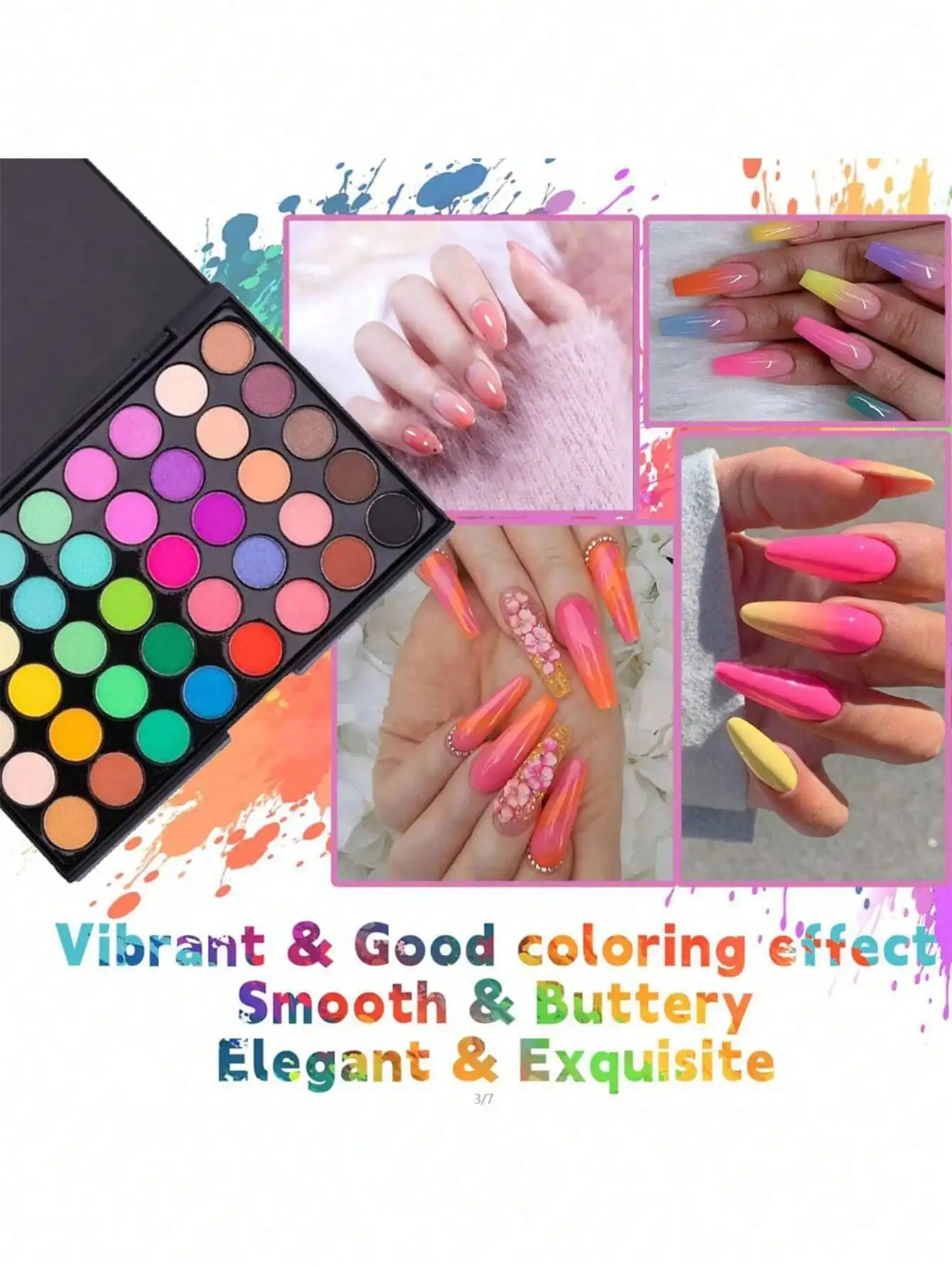 Nail Art Pigment Powder Palette 40 Colors With 10 Double-Sided Sponge Tools, Neon Shades Powder for DIY Gradient Tie-Dye Bold Na
