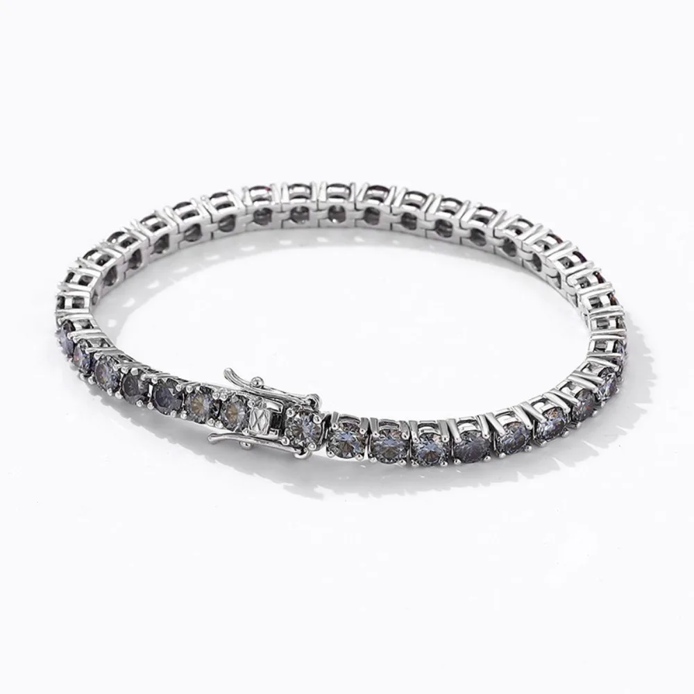 4mm Gray Moissanite Tennis Chain Bracelet 925 Sterling Silver Hiphop Rock Women Men Link Bracelets Bangle Pass Tester Gift