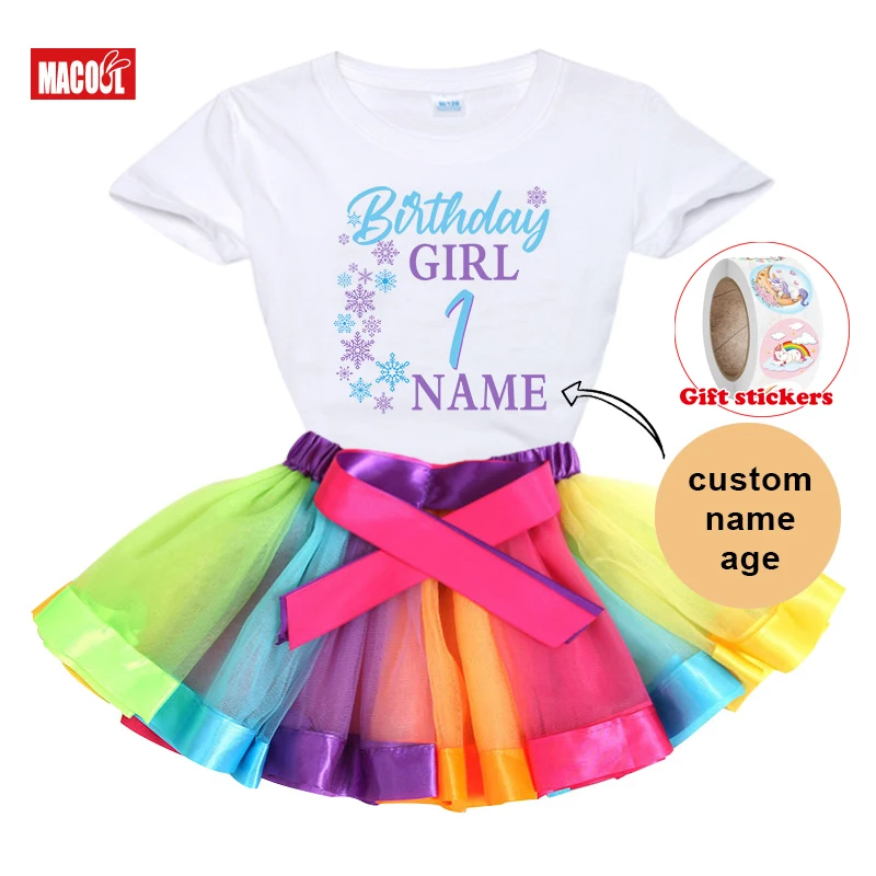 Kids Dress Custom Name Family Matching Outfits Girls T Shirt Party Clothes Baby Girl T-shirt+Girls' Skirt+Children's Stickers