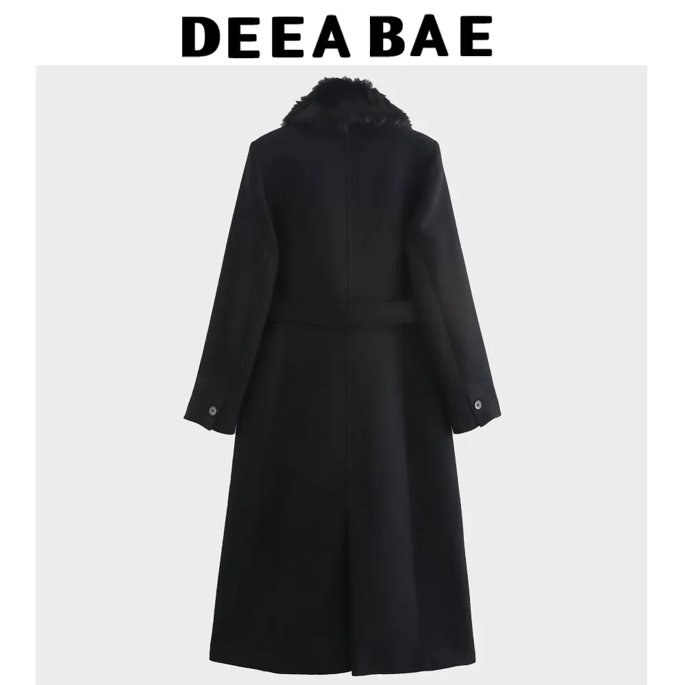 DEEABAE  European And American Style Autumn And Winter New Style Temperament Artificial Fur Effect Lapel Long Coat Jacket