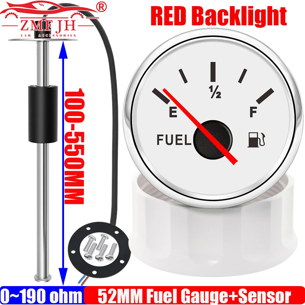 

Датчик уровня топлива ZMFJH Pointer 52 мм + датчик уровня топлива 100-550 мм, индикатор уровня топлива в баке с красным LED-дисплеем 0-190 Ом для автомобиля, лодки, яхты