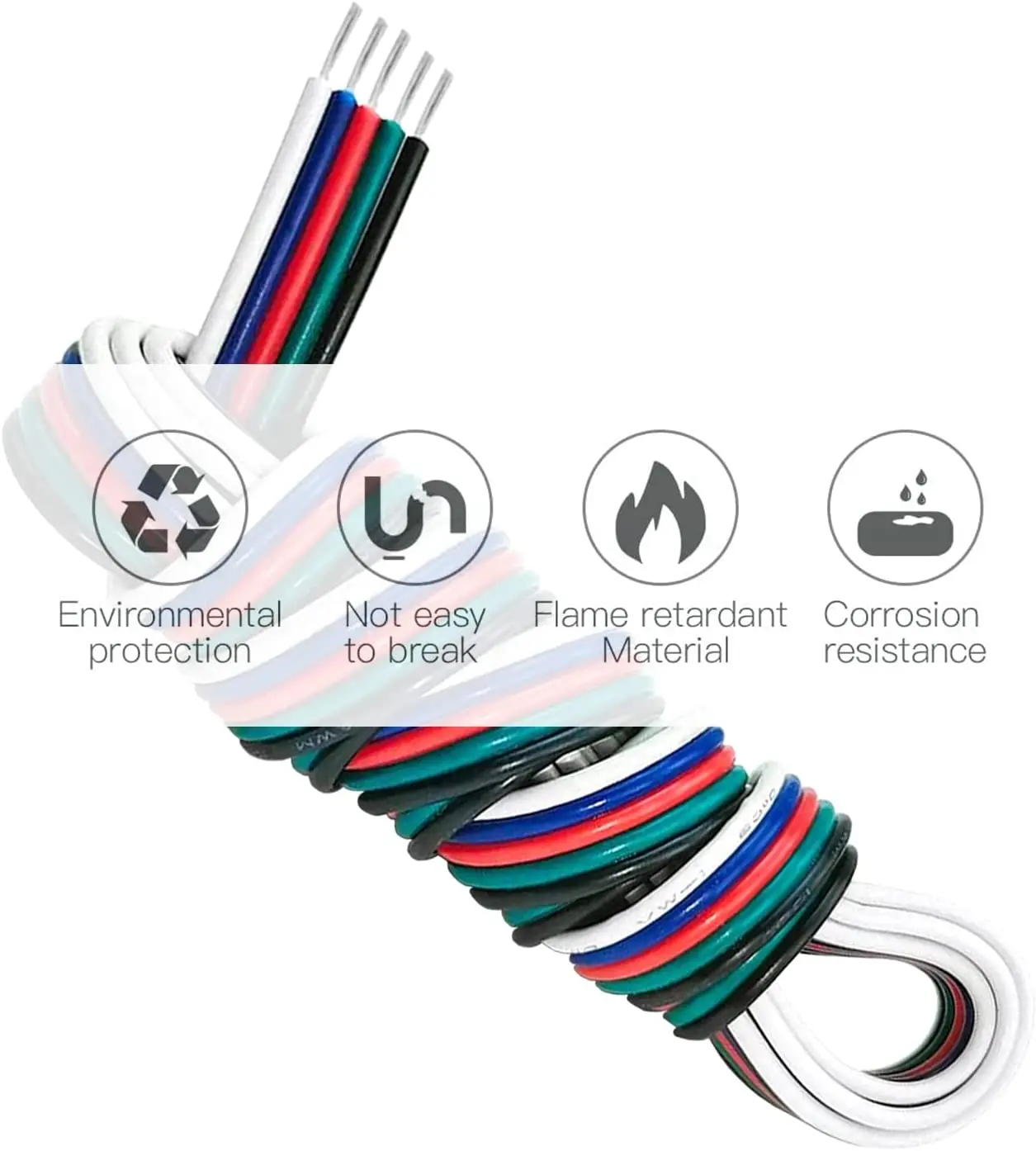 5Pin RGBW Wire Electronic Extension Cable 22AWG Connection 5M 10M 50M 5 Core Power Cord 300V For RGBW LED Strip Light