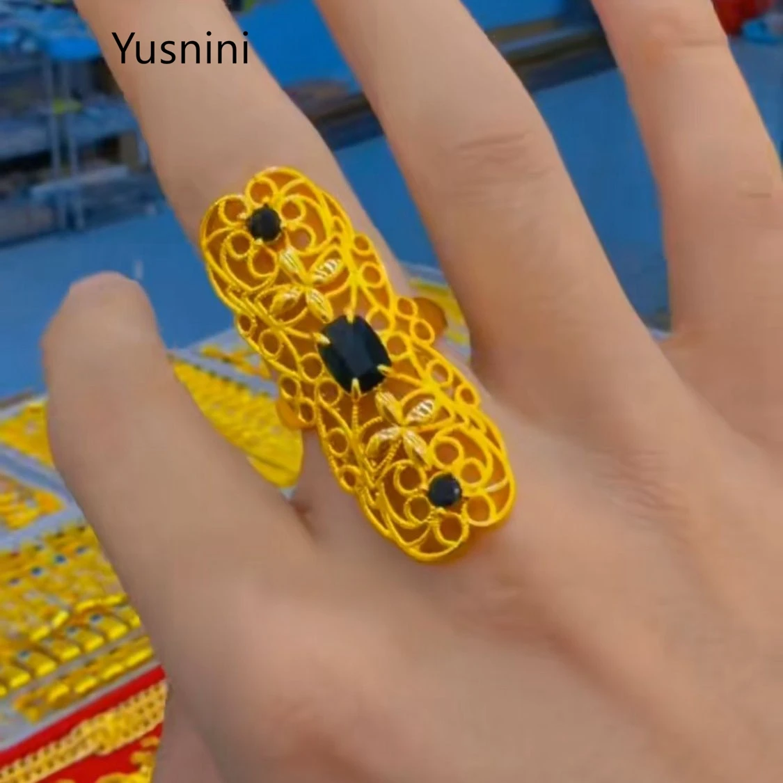 Hot Selling European Dubai Jewelry 24K Gold Plated Ring Romantic Wedding Party Gift Women's Ring Couple Jewelry YY10998