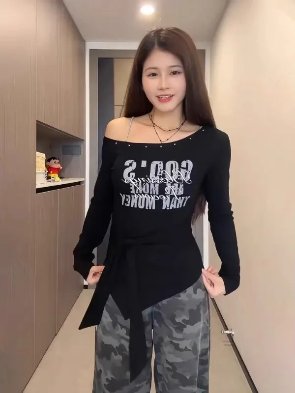 

Женская осенняя футболка с принтом для похудения, больших размеров, в американском стиле Hot Girl, красивая, для полных девушек, для похудения