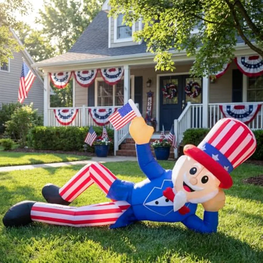 

Outdoor 8 FT Uncle Sam inflatable decoration for 4th of July, PVC material, red-white-blue color, weather-resistant with built-
