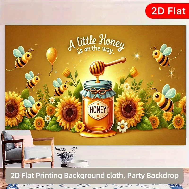 Fondo de fiesta temática de miel de abejas y girasoles, plano, 2D, 1 unidad, resistente con motivos de miel, cera de abejas y goteo de abejas, panal