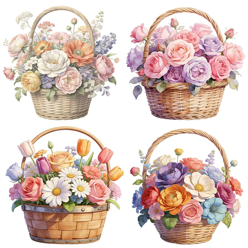 Three Ratels CEE146 Beautiful watercolor rose basket wall stickers for home decoration