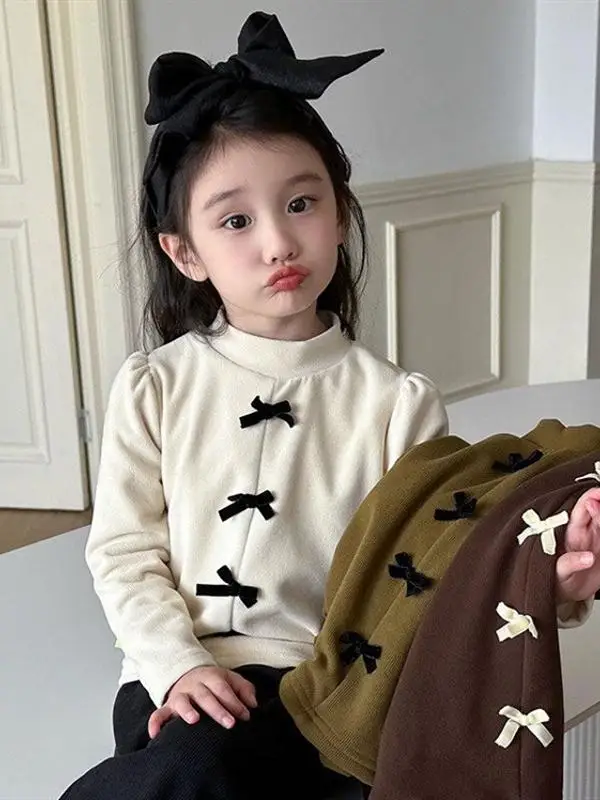 

Уютная зимняя кофта с флисовой подкладкой для девочек, модная, из смесового хлопка и шерсти, с длинным рукавом, для повседневной носки