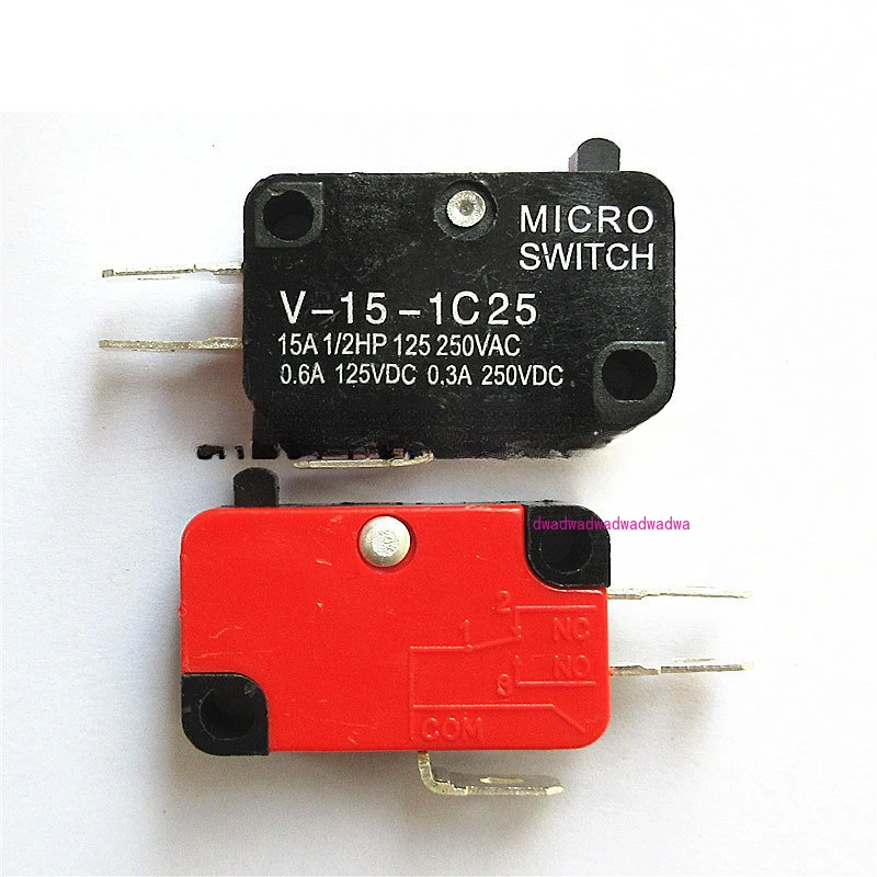 10Pcs Safety Automation Micro Limit Switch V-15-1C25 Roller Lever Snap Action 250V 16A 1NO 1NC