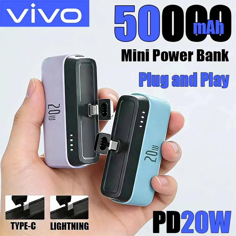 

Портативный внешний аккумулятор VIVO 50000 мАч с быстрой зарядкой PD20W, большой емкости, для телефона, с функцией Plug and Play.