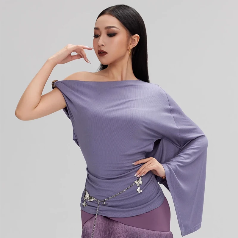 

Топы для латинских танцев для взрослых, женские топы для бальных танцев, румба, косые плечо, тренировочная одежда для латинских танцев, самбы, SL13419