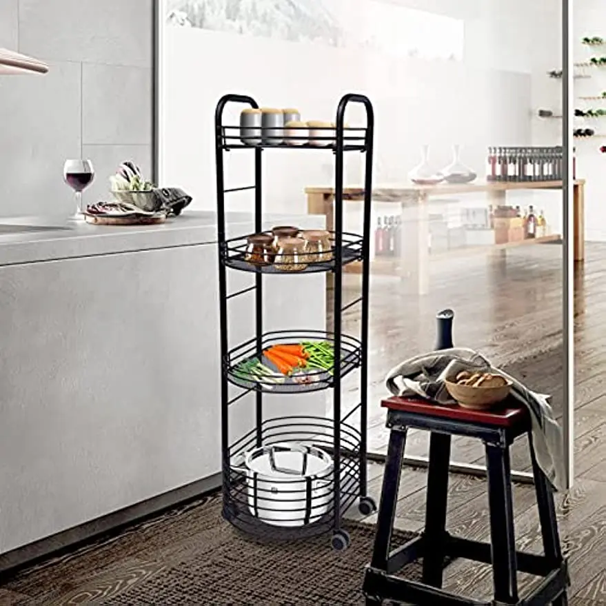 Standing Shelf Units 4 Tiers Rotating Storage Rack for Storing Tools Utensils Supplies Food Beverages Toiletries