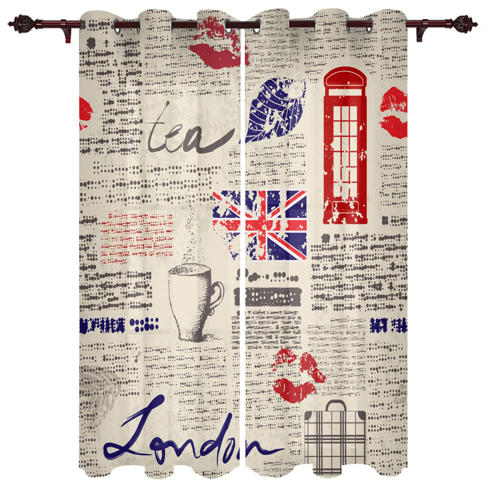 

London Newspaper British Style Modern Curtains for Living Room Luxury Window Curtain Home Decor Printed Hotel Drapes for Bedroom