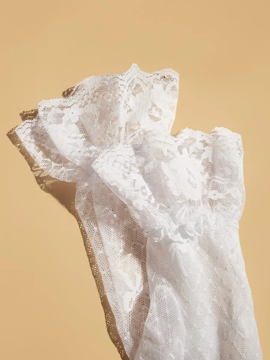 

White Lace Ruffle Gloves For Women Halloween Costume Winter Accessory Valentines Day