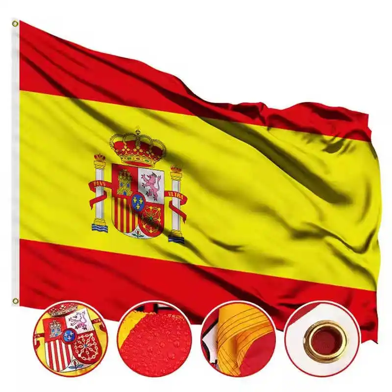 Outdoor Spanish Flag Embroidered Spain Banner Stitched 90x150cm Waterproof Oxford Fabric Brass Grommets Decoration Celebration